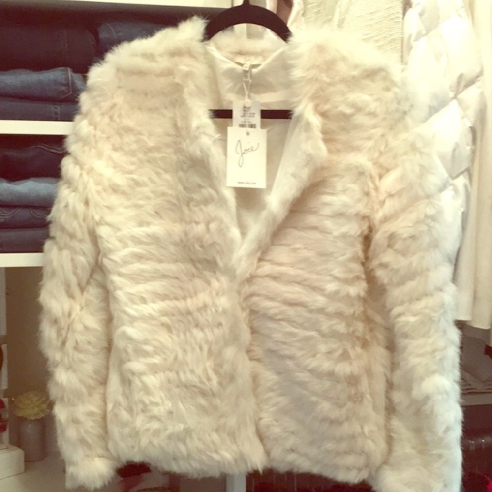 Joie Adler off white rabbit fur jacket